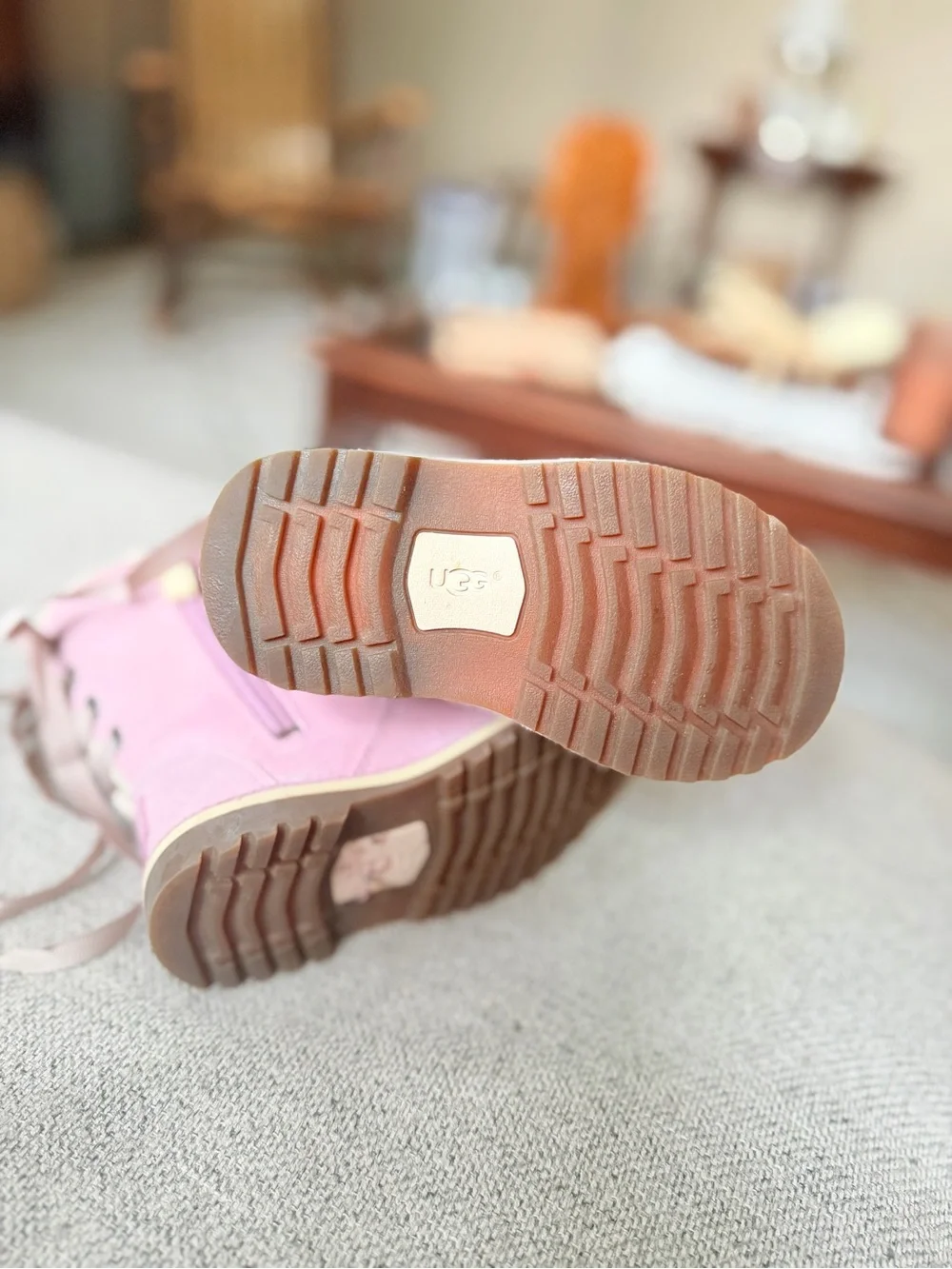 UGG Girls Light Pink Lace-Up Ankle Boots